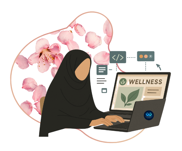 illustration d'une femme travaillant sur un pc